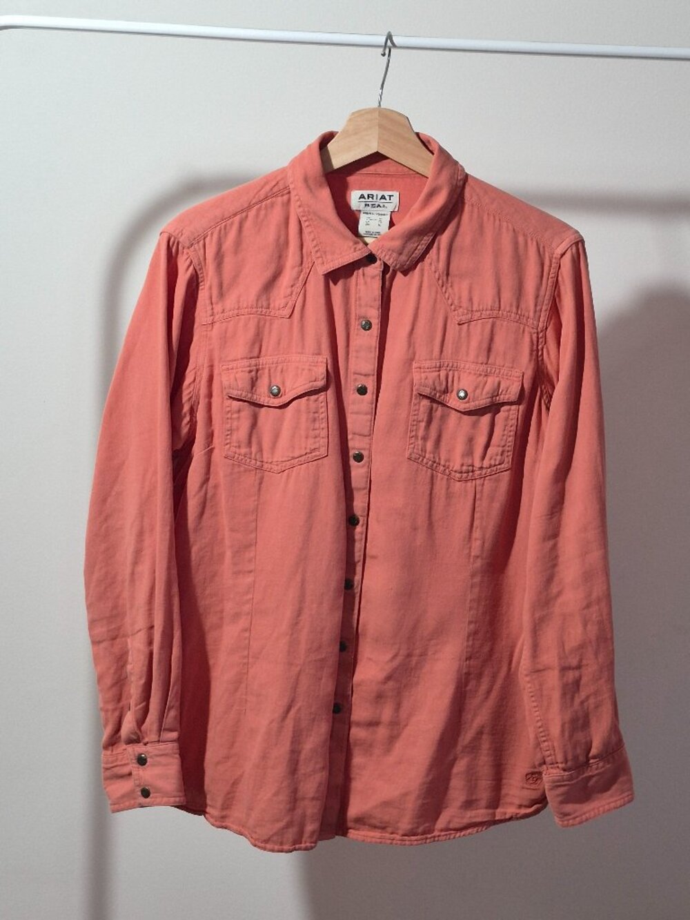 Ariat REAL Jurlington Snap Shirt Womens XL Faded Brick Western Cotton Rodeo